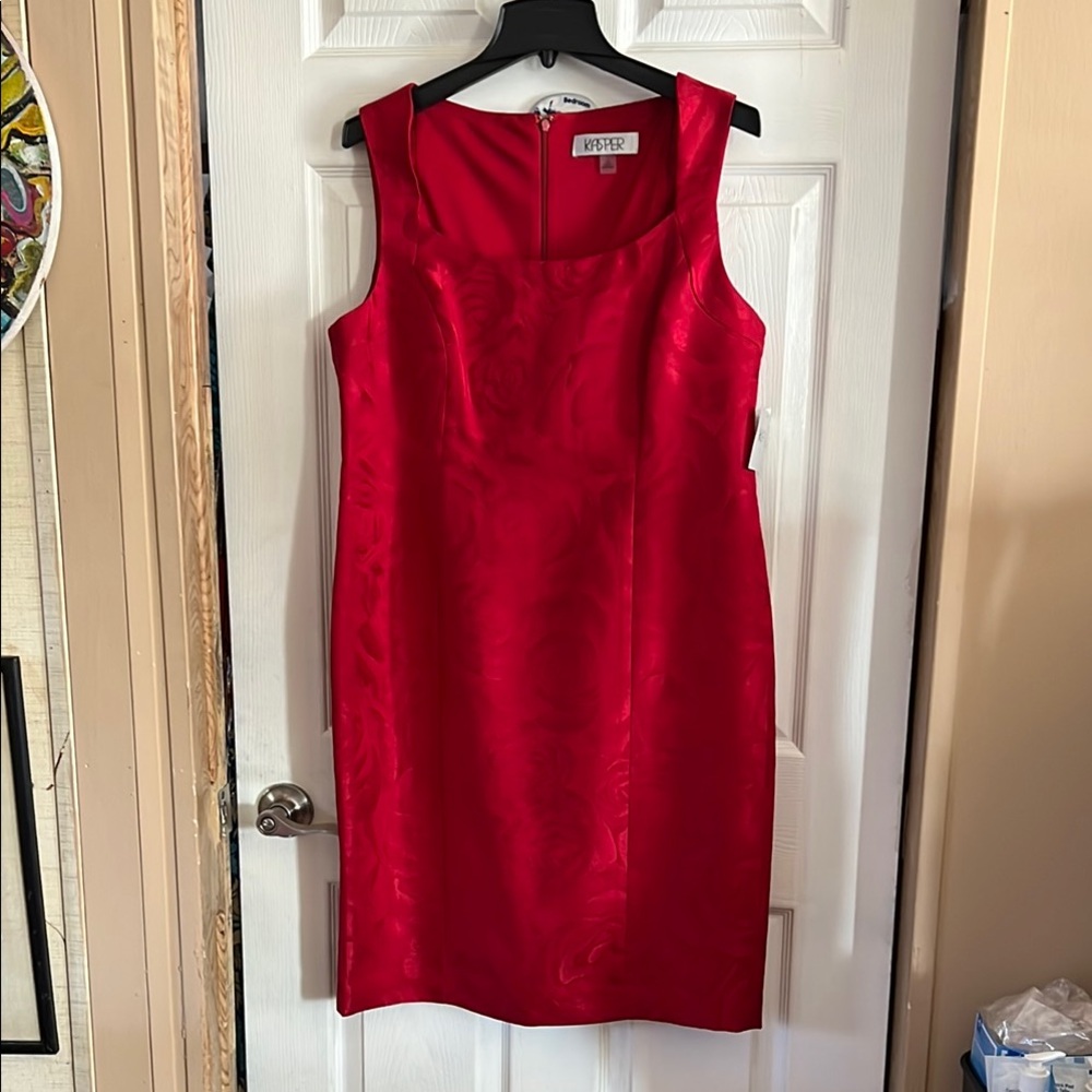 Kasper Red Sleeveless Sheath Midi Dress